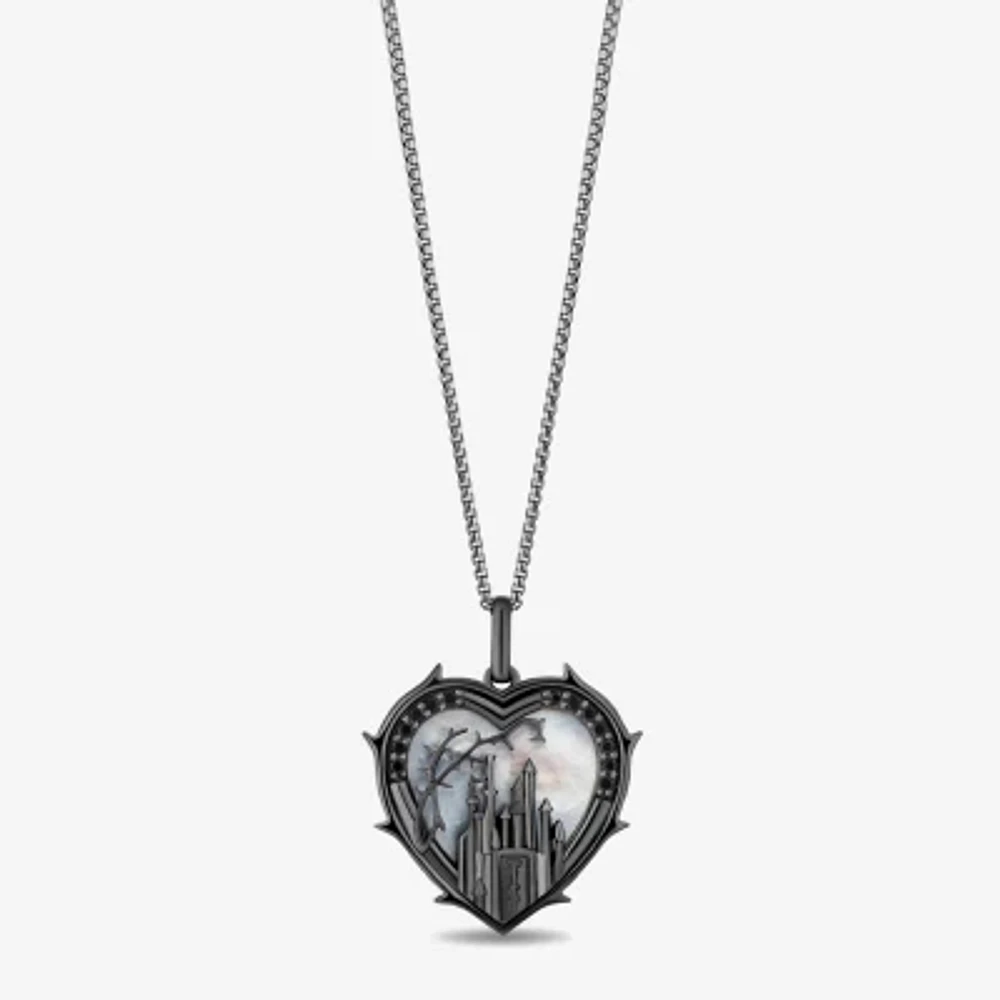 Enchanted Disney Fine Jewelry Womens 1/10 CT. T.W. Genuine White Mother Of Pearl Sterling Silver Heart 18 Inch Pendant Necklace