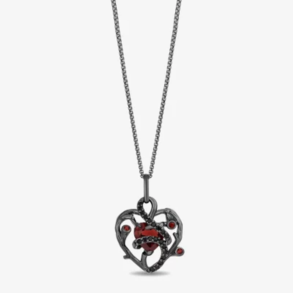 Enchanted Disney Fine Jewelry Womens 1/6 CT. T.W. Genuine Red Garnet Sterling Silver Heart 18 Inch Pendant Necklace