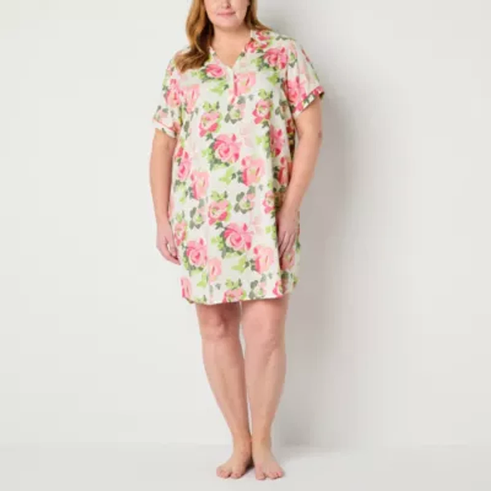 Liz Claiborne Womens Poplin Short Sleeve Plus Nightshirt