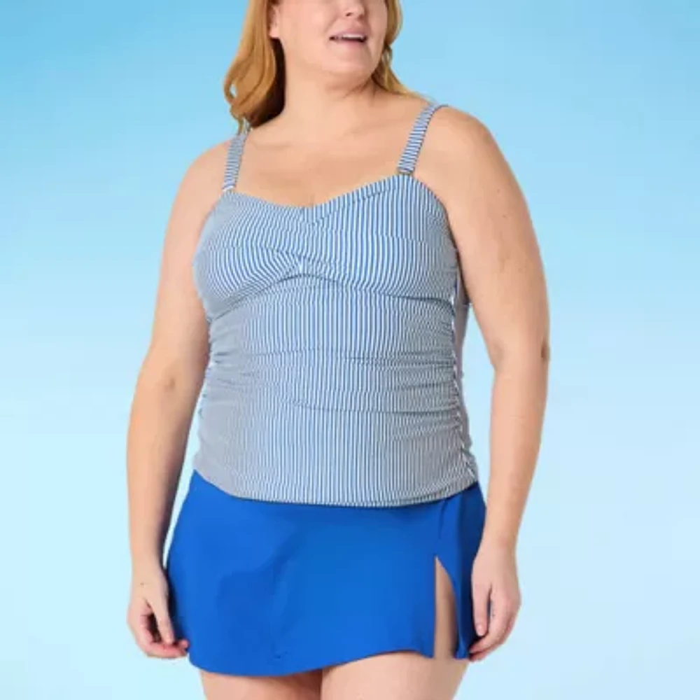 Liz Claiborne Womens Lined Striped Plus Tankini Swimsuit Top