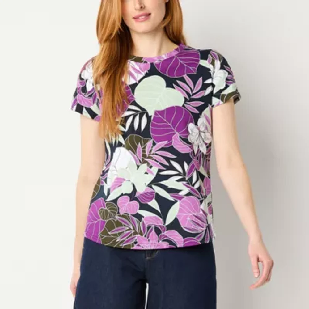 Liz Claiborne Womens Round Neck Short Sleeve Blouse