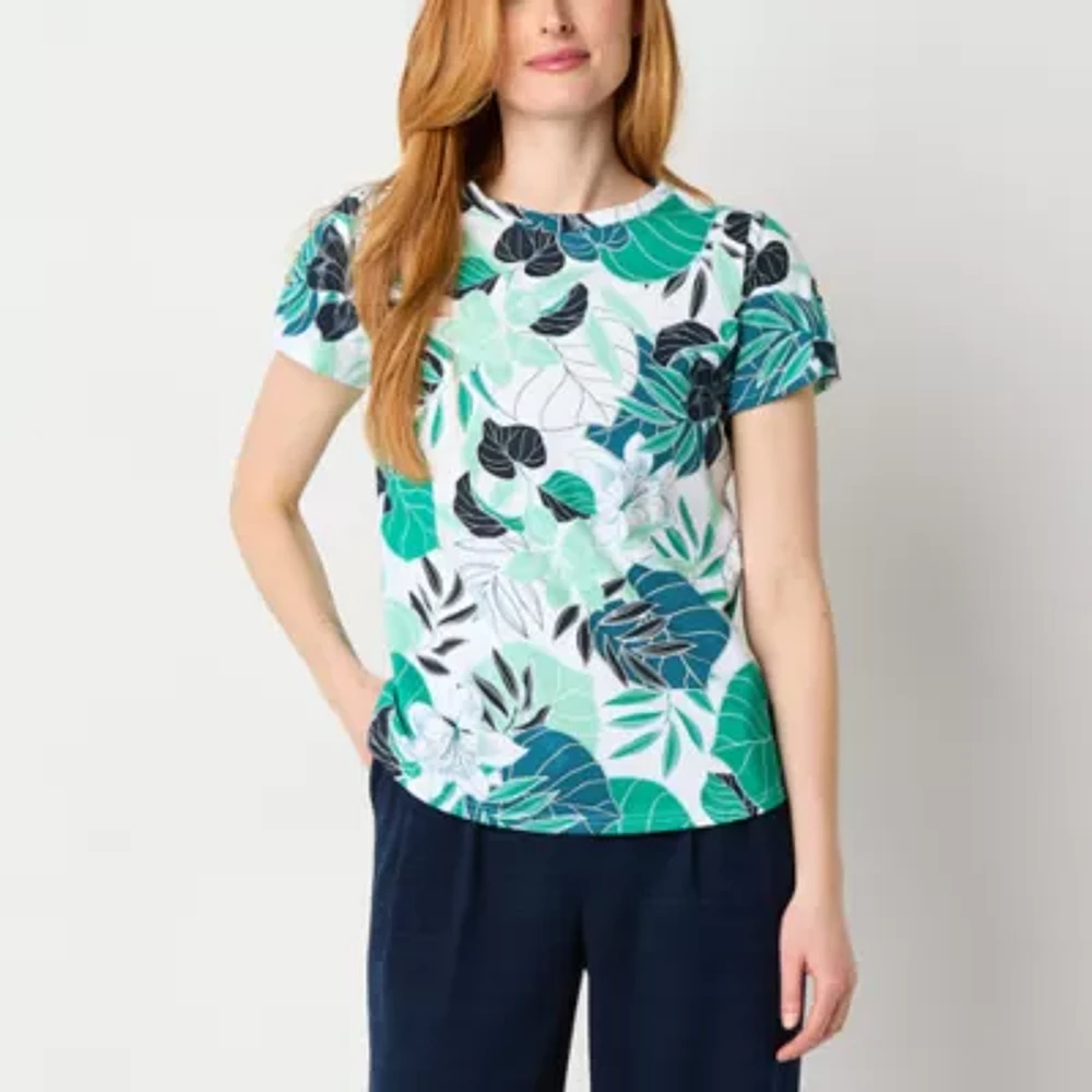 Liz Claiborne Womens Round Neck Short Sleeve Blouse