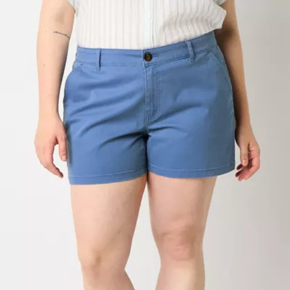 a.n.a Womens 4 1/2" Mid Rise Chino Short-Plus