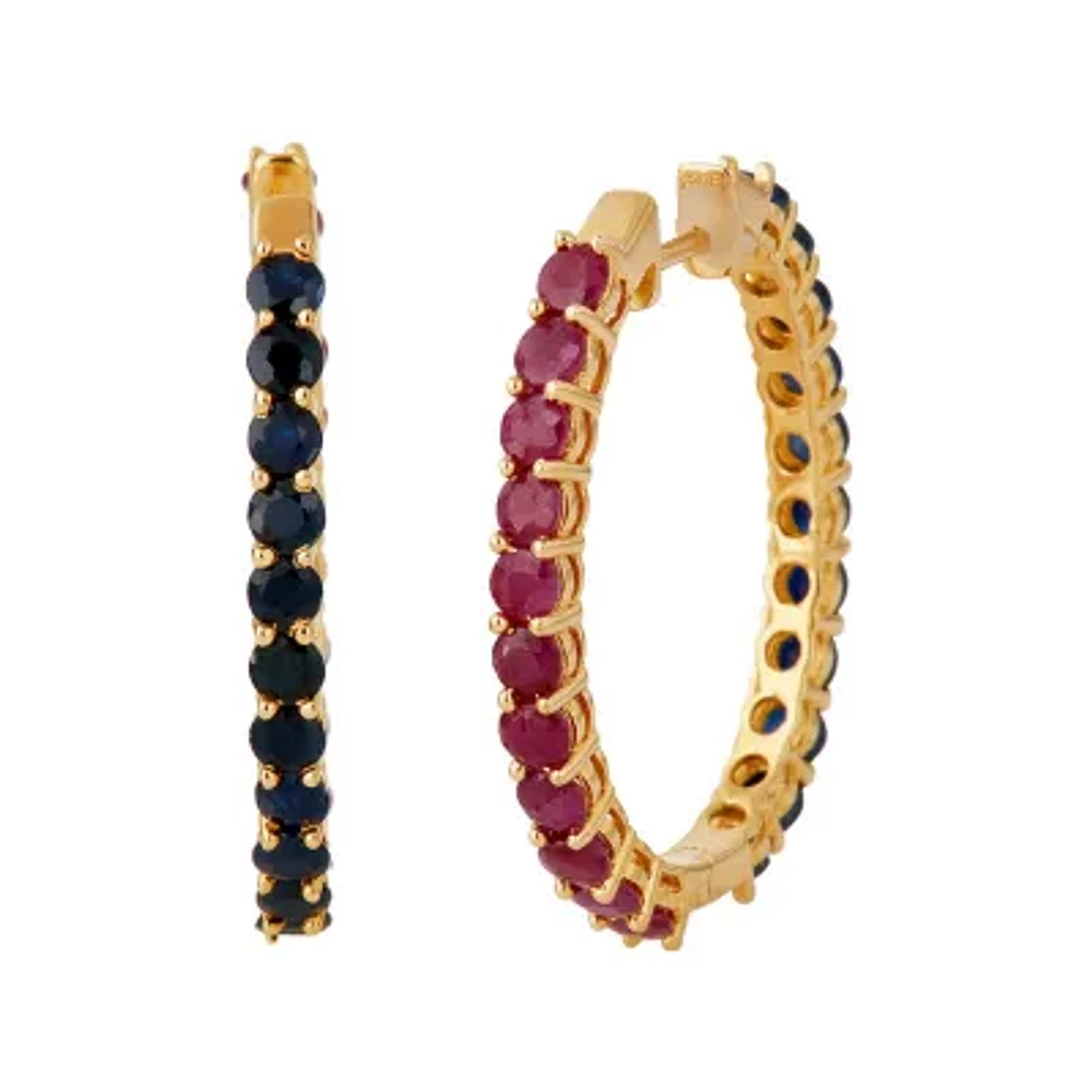 LIMITED QUANTITIES Lead Glass-Filled Ruby and Genuine Blue Sapphire Hoop Earrings