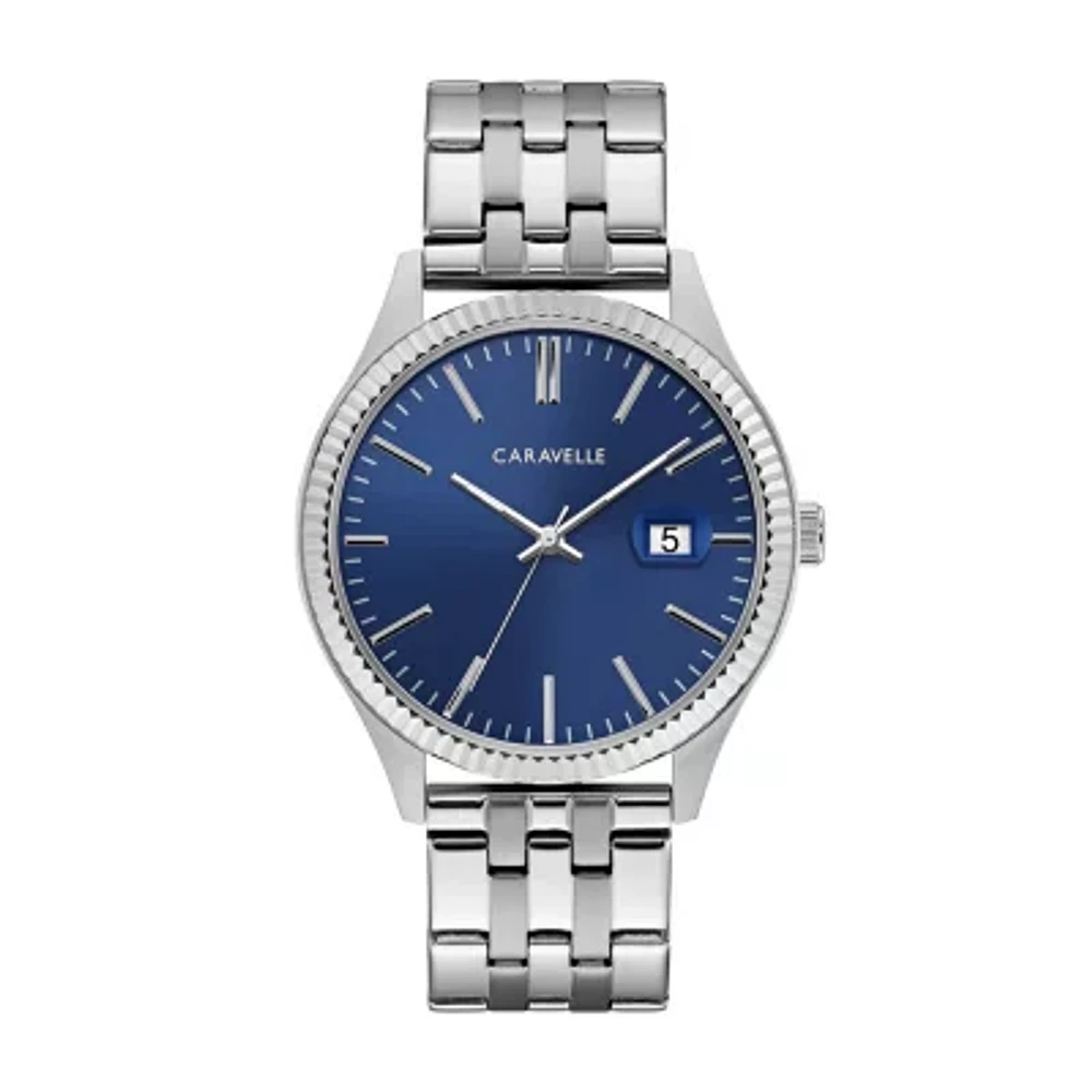 Caravelle Designed By Bulova Mens Silver Tone Stainless Steel Bracelet Watch 43b151