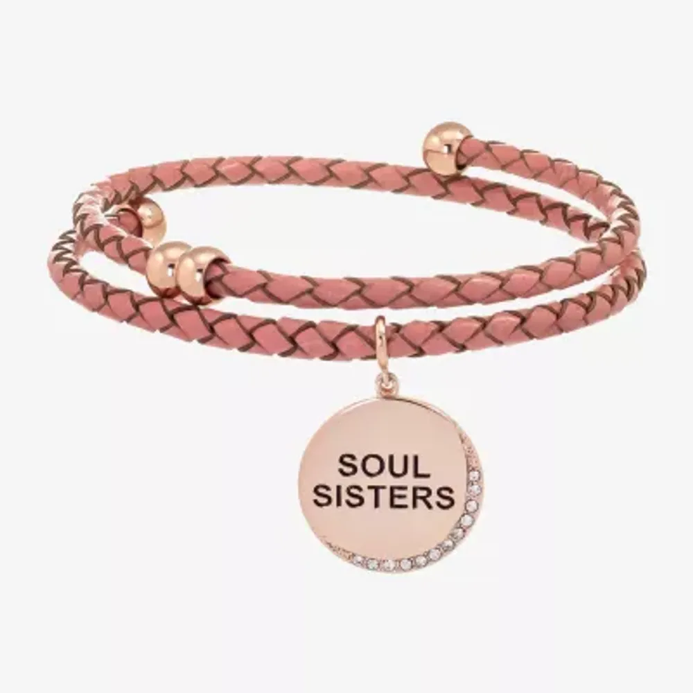 Sparkle Allure Pink Leather Coil Soul Sister Womens Cubic Zirconia 18K Gold Over Brass Wrap Bracelet