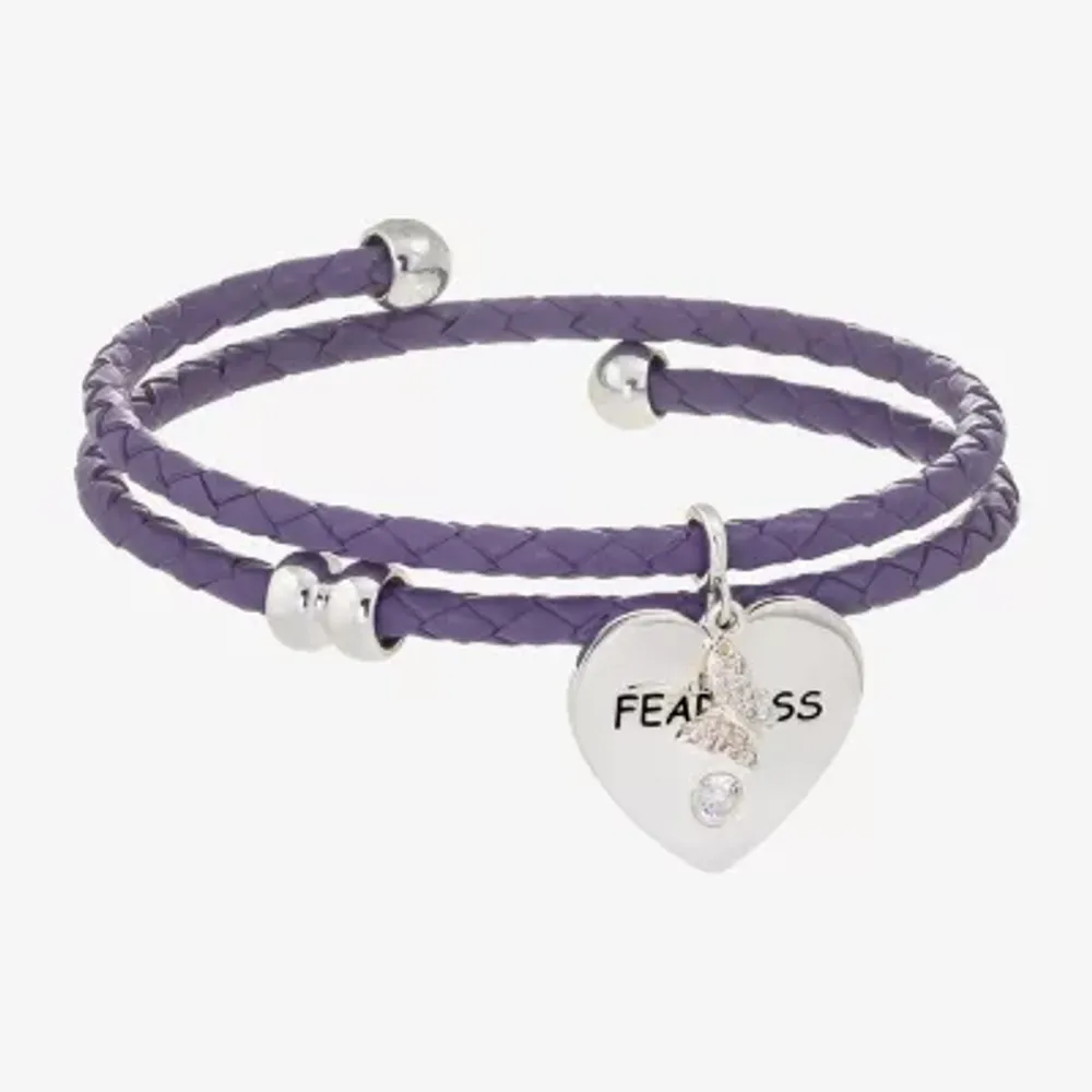 Sparkle Allure Purple Leather Coil Fearless Womens Cubic Zirconia Pure Silver Over Brass Wrap Bracelet