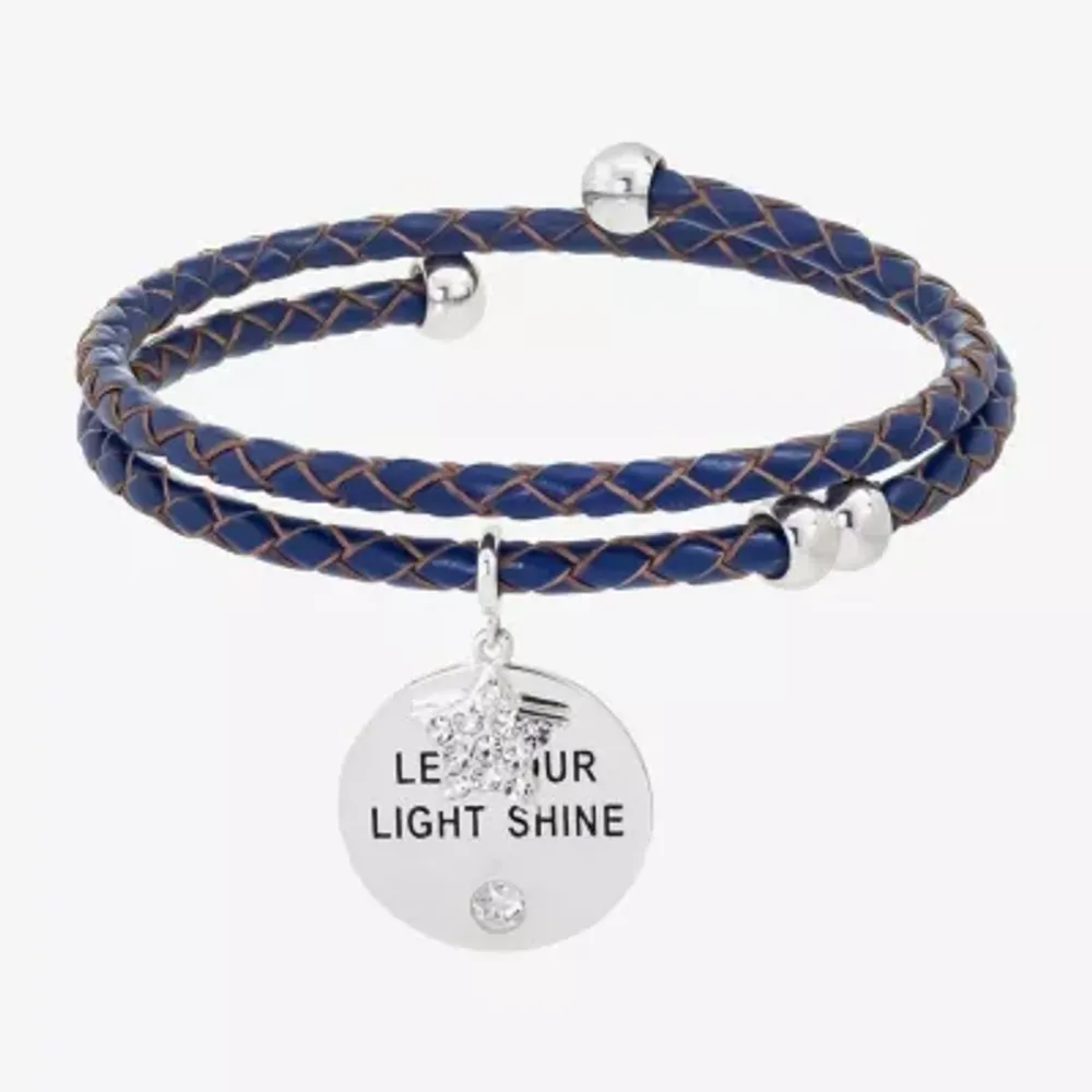 Sparkle Allure Navy Blue Leather Coil Womens Cubic Zirconia Pure Silver Over Brass Wrap Bracelet