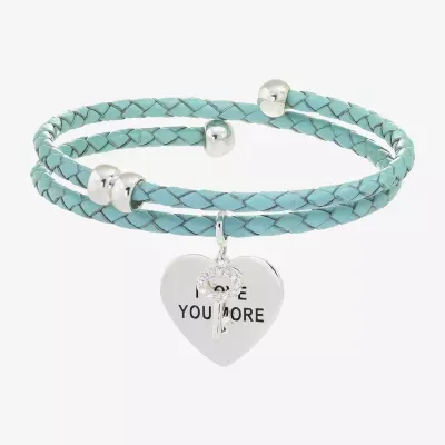Sparkle Allure Light Blue Leather Coil Womens Cubic Zirconia Pure Silver Over Brass Wrap Bracelet