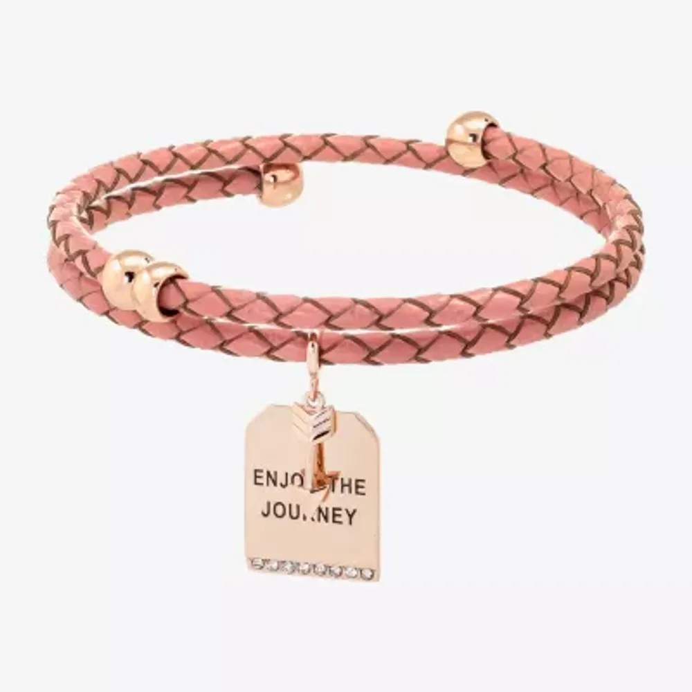 Sparkle Allure Leather Coil Womens Cubic Zirconia 18K Rose Gold Over Brass Wrap Bracelet
