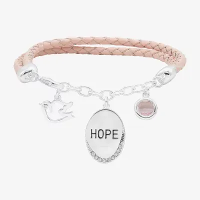 Sparkle Allure Pink Leather Hope Dove Womens Cubic Zirconia Pure Silver Over Brass Round Charm Bracelet