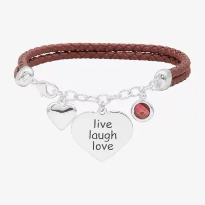 Sparkle Allure Leather Womens Yellow Cubic Zirconia 14K Gold Over Brass Heart Charm Bracelet