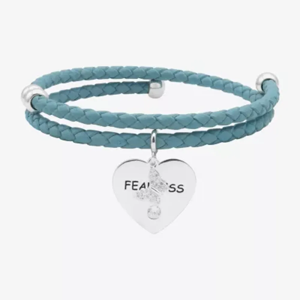 Sparkle Allure Blue Leather Coil Fearless Womens Cubic Zirconia Pure Silver Over Brass Wrap Bracelet