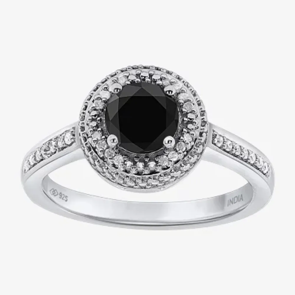 Limited Quantities! Womens 1 CT. T.W. Natural Black Diamond Sterling Silver Round Halo Cocktail Ring