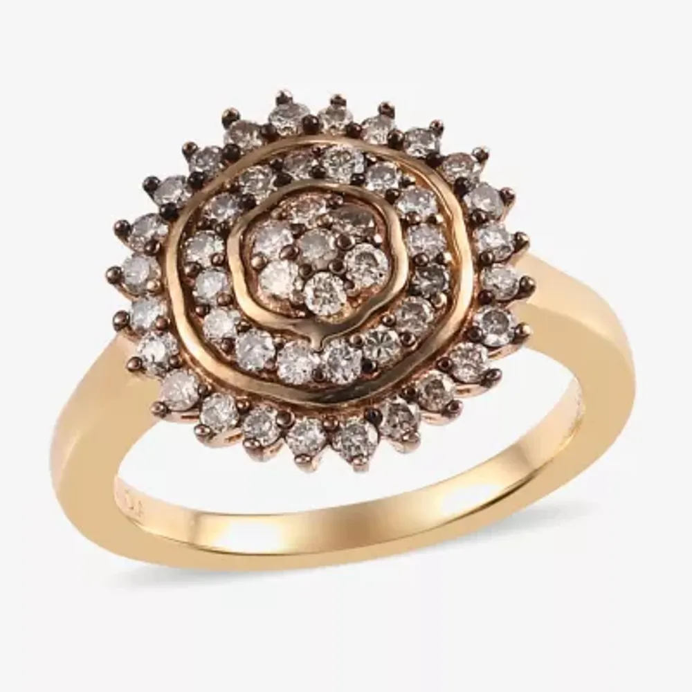 Limited Quantities! Starburst Womens 1/2 CT. T.W. Natural Champagne Diamond 14K Gold Over Silver Cluster Halo Cocktail Ring
