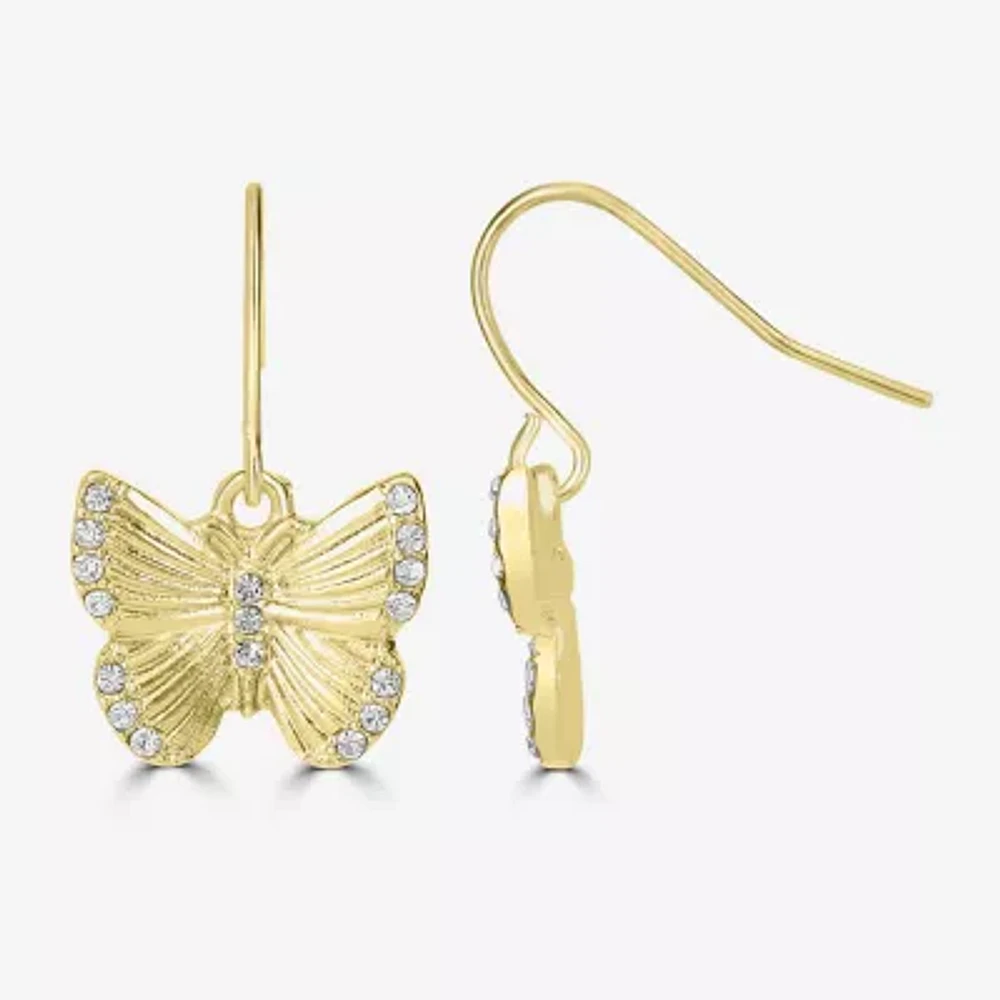 Bijoux Bar Delicates Gold Tone Womens Glass Butterfly Drop Earrings