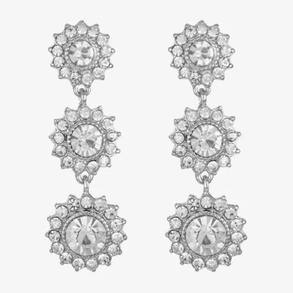 Monet Jewelry Timeless Silver Tone Linear Womens Glass Round Hypoallergenic Drop Earrings