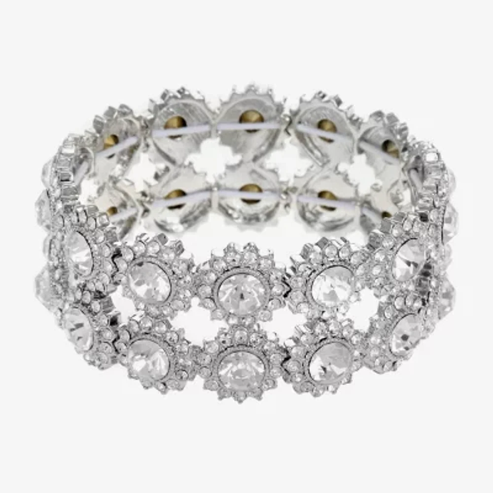 Monet Jewelry Timeless Silver Tone Thick Womens Glass Round Stretch Bracelet