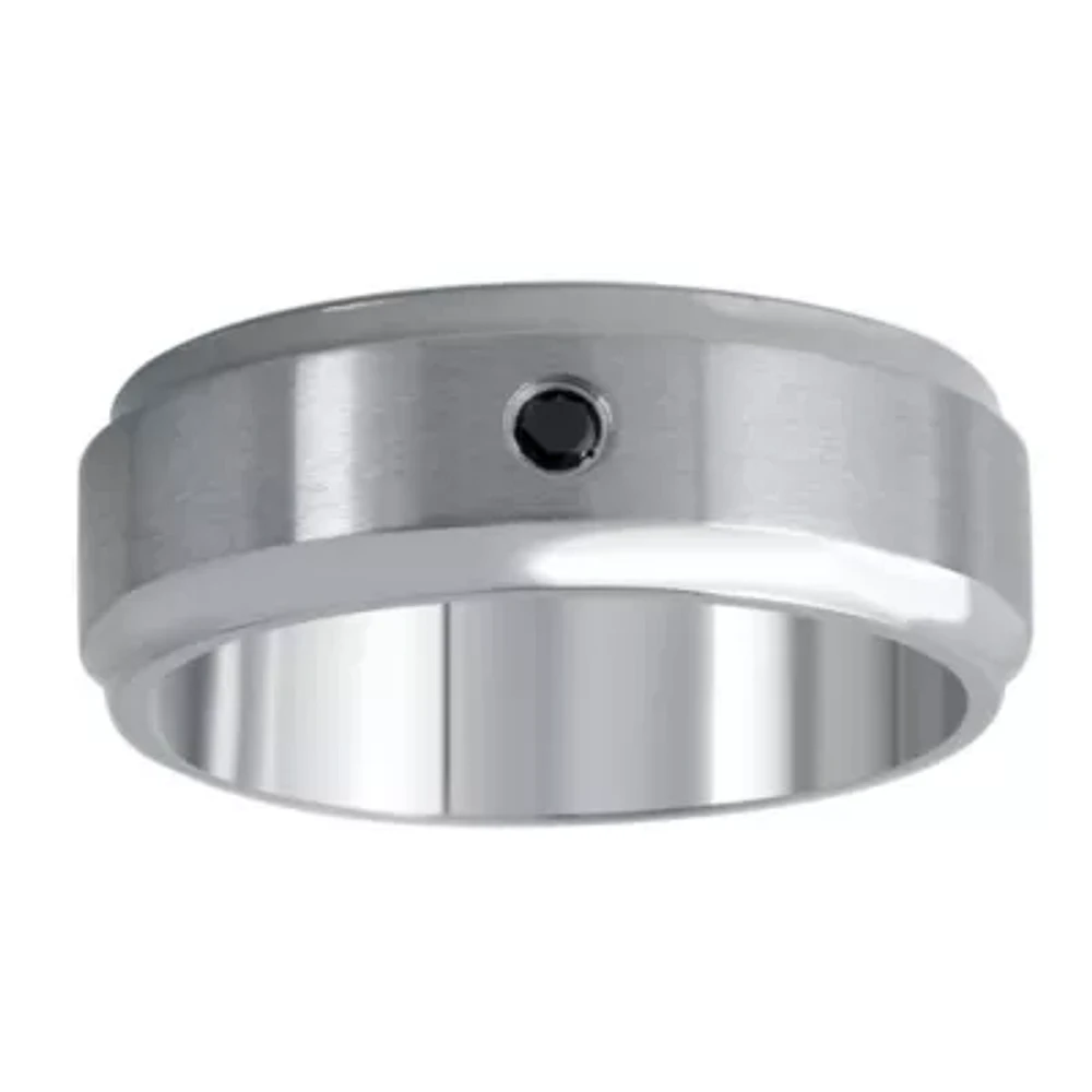Mens 9M Diamond Accent Natural Black Stainless Steel Wedding Band