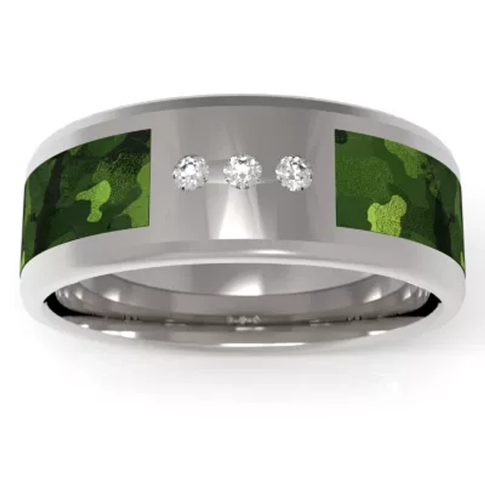 Green Camo Mens 7MM 1/10 CT. T.W. Natural White Diamond Stainless Steel Wedding Band