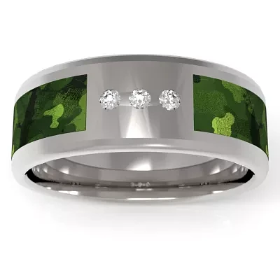 Green Camo Mens 7MM 1/10 CT. T.W. Natural White Diamond Stainless Steel Wedding Band