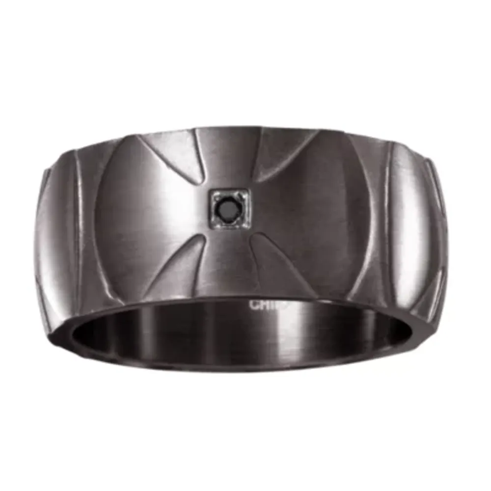Mens 10MM Diamond Accent Natural Black Diamond Stainless Steel Cross Wedding Band