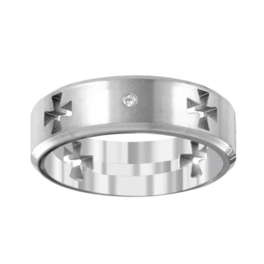 Mens 5MM Diamond Accent Natural White Diamond Titanium Cross Wedding Band