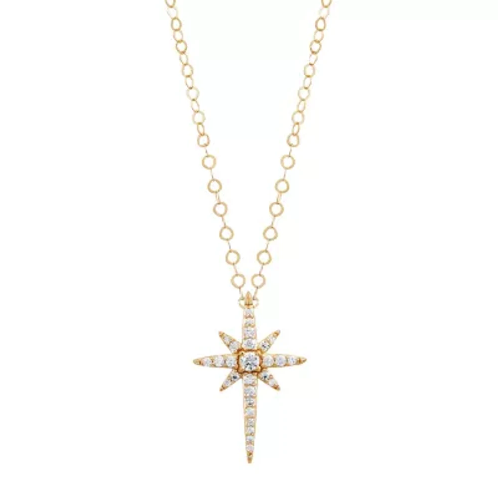 Womens White Cubic Zirconia 10K Gold Star 18 Inch Pendant Necklace