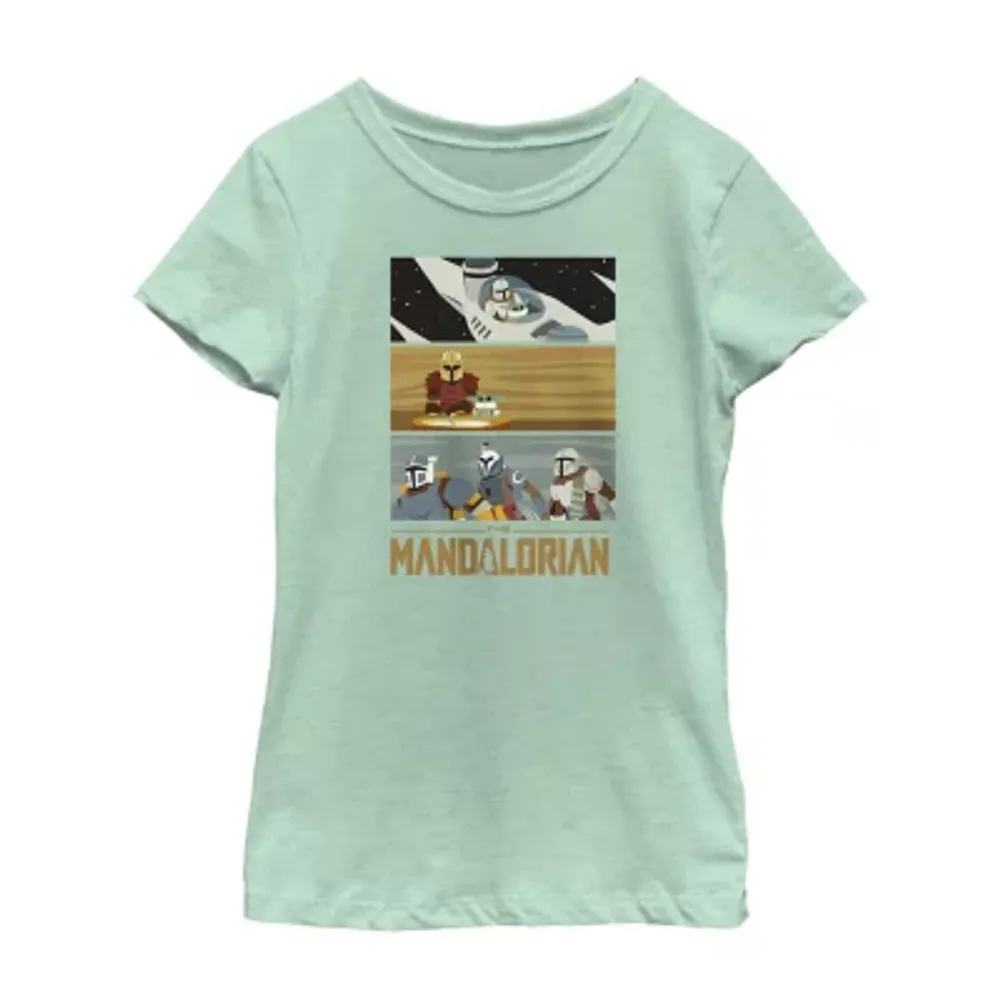 The Mandalorian Little & Big Kid Girls Crew Neck Short Sleeve Regular Fit Star Wars Graphic T-Shirt