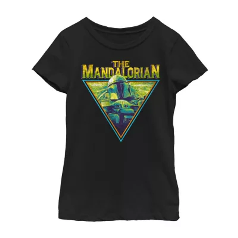 The Mandalorian Little & Big Kid Girls Crew Neck Short Sleeve Regular Fit Star Wars Graphic T-Shirt
