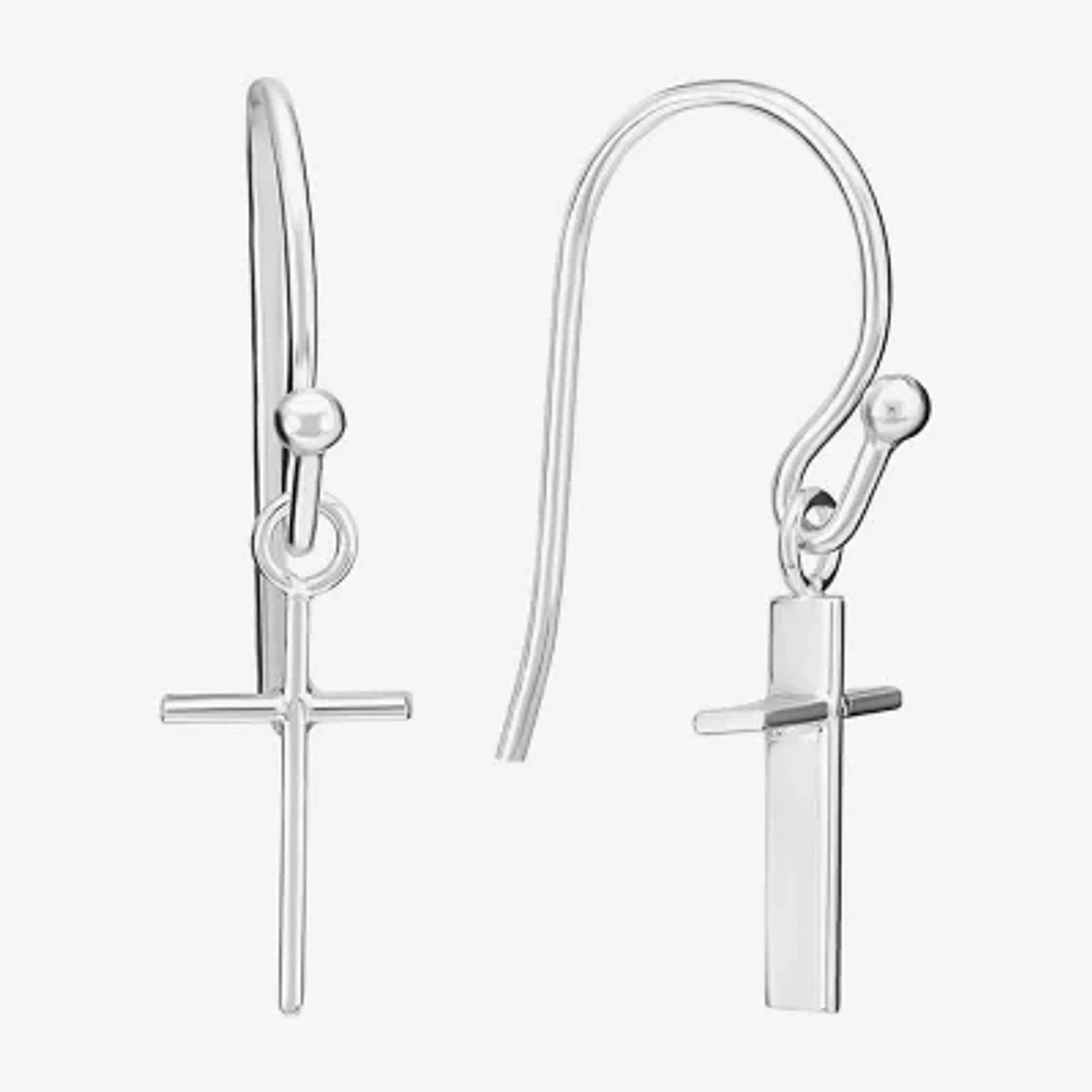 Silver Treasures Womens Sterling Silver Cross Drop Earrings