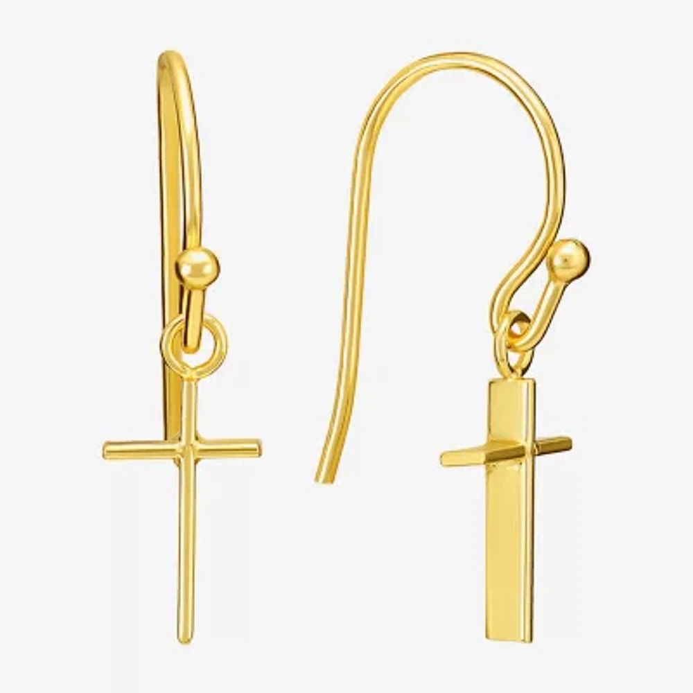 Silver Treasures Womens 14K Gold Over Silver Cross Drop Earrings