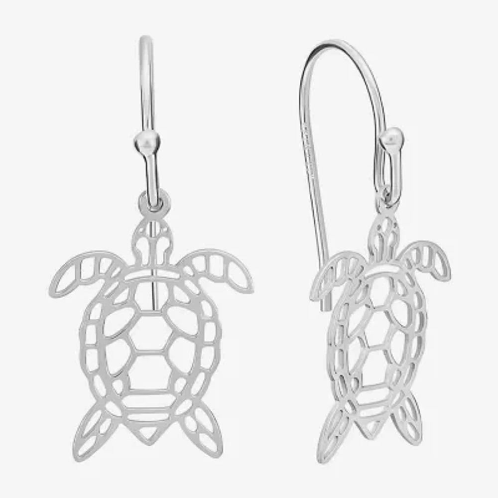 Silver Treasures Turtle Womens Sterling Silver Drop Earrings