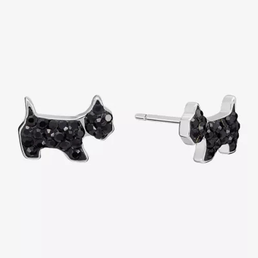 Silver Treasures Dog Black Crystal Sterling Silver 6.1mm Stud Earrings