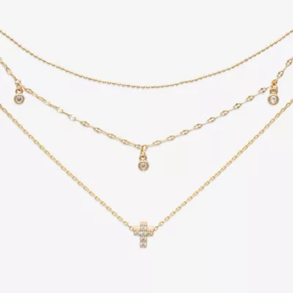 Mixit Womens Cubic Zirconia Cross Hypoallergenic 3-pc. Necklace Set
