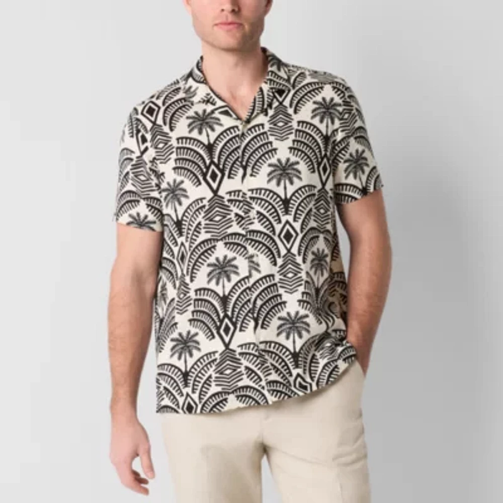 J. Ferrar Linen Blend Mens Short Sleeve Camp Shirt