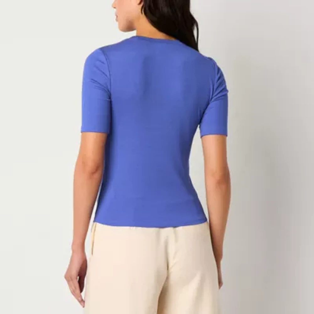 Worthington Womens Short Sleeve Mock Neck Top