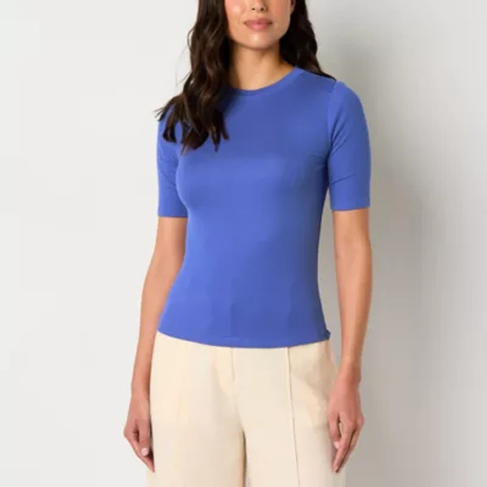 Worthington Womens Short Sleeve Mock Neck Top