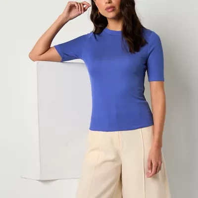 Worthington Womens Short Sleeve Mock Neck Top