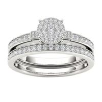 1/2 CT.T.W. Natural Diamond Cluster 10K White Gold Bridal Set