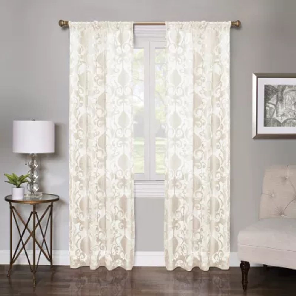 Regal Home Lombardi Floral Rod Pocket Sheer Single Curtain Panel