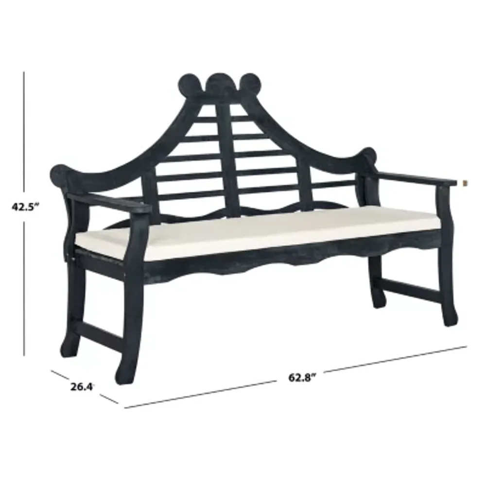 Azusa Carved Detail Wood Patio Bench