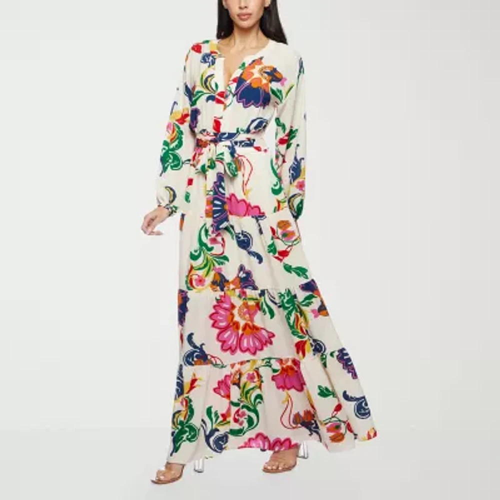 Premier Amour Womens Long Sleeve Floral Maxi Dress
