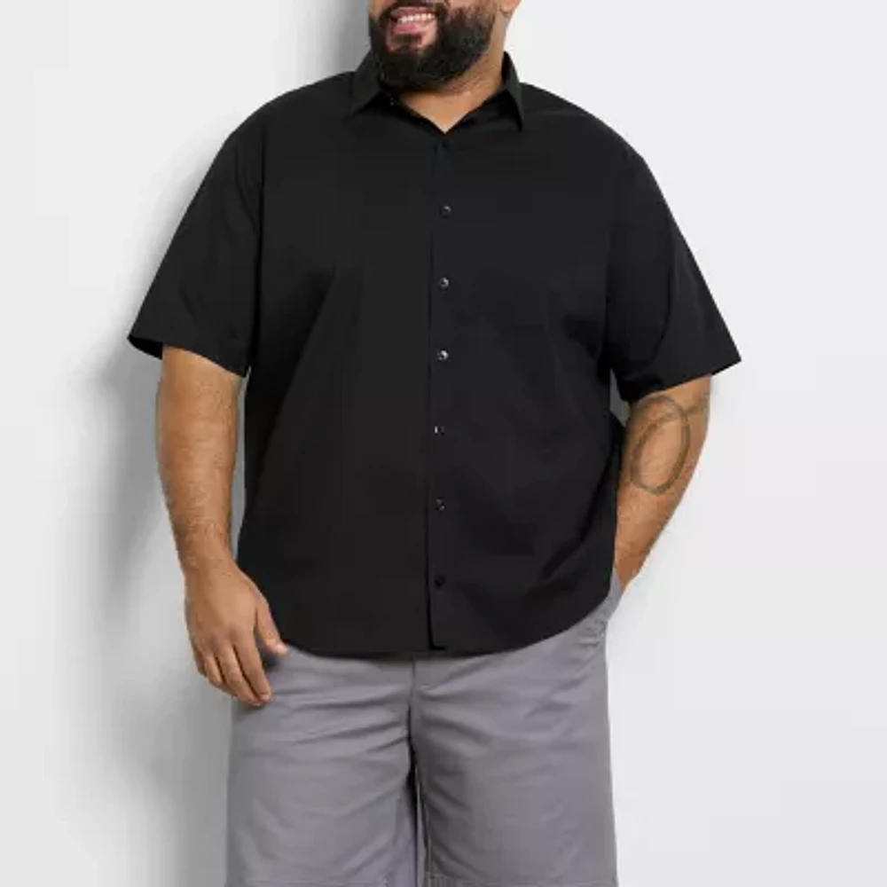 Van Heusen Stain Shield Mens Short Sleeve Regular Fit Stretch Fabric Wrinkle Free Big and Tall Button-Down Shirt