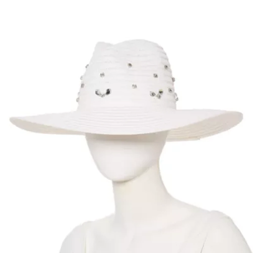 SOL and MER Rhinestone With Oversized Brim Womens Panama Hat