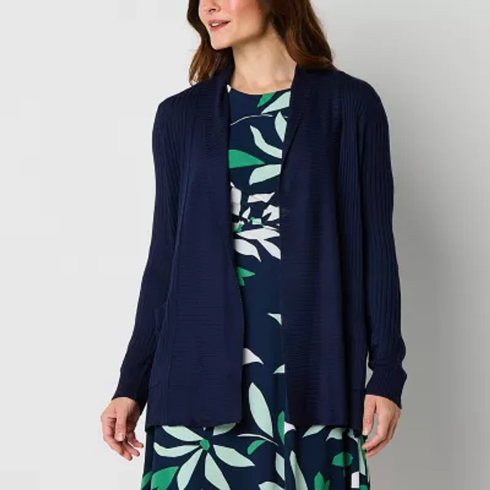 Liz Claiborne Tall Womens Long Sleeve Open Front Cardigan