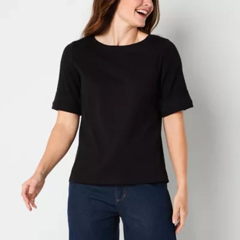 Liz Claiborne Womens Boat Neck Short Sleeve Tall Blouse