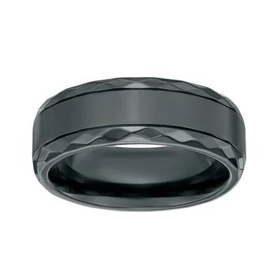 Mens Black Zirconium Band Ring with Diamond Texture