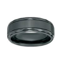 Mens Black Zirconium Band Ring with Diamond Texture