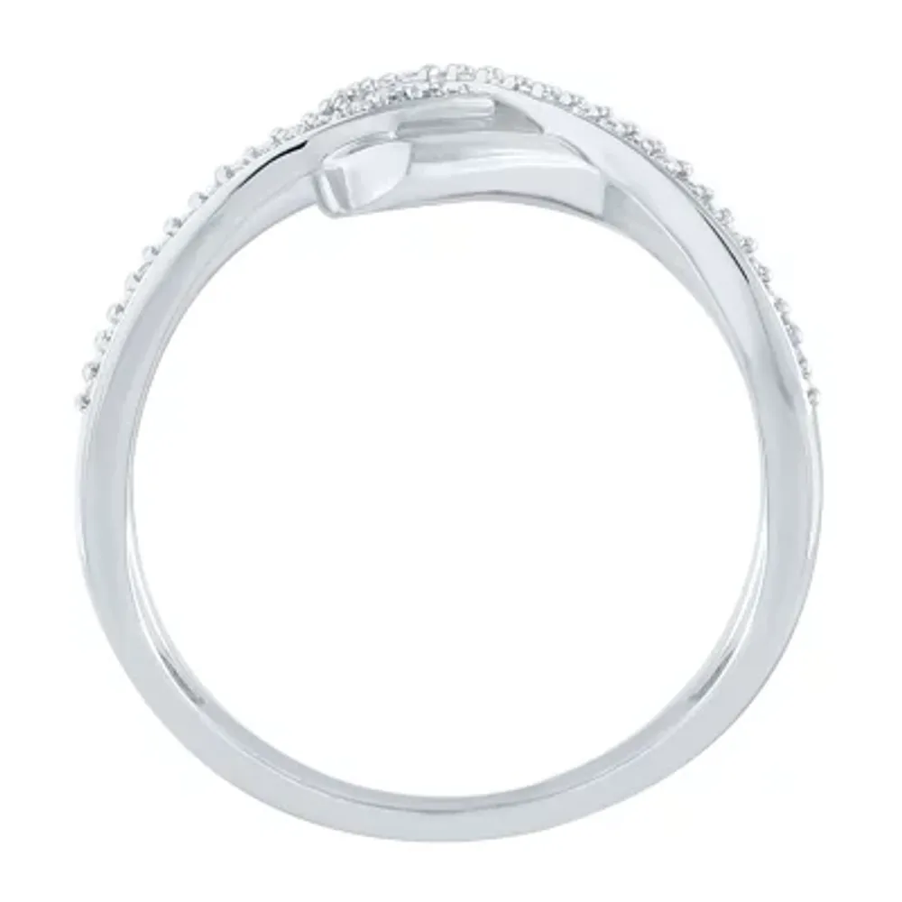 Womens 1/8 CT. T.W. Natural White Diamond Sterling Silver Bypass Promise Ring